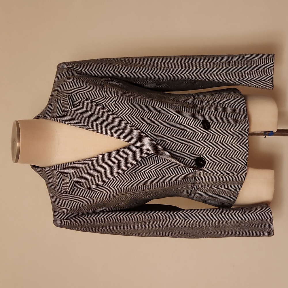 Guy Laroche Diffusion black and white herringbone wool blazer